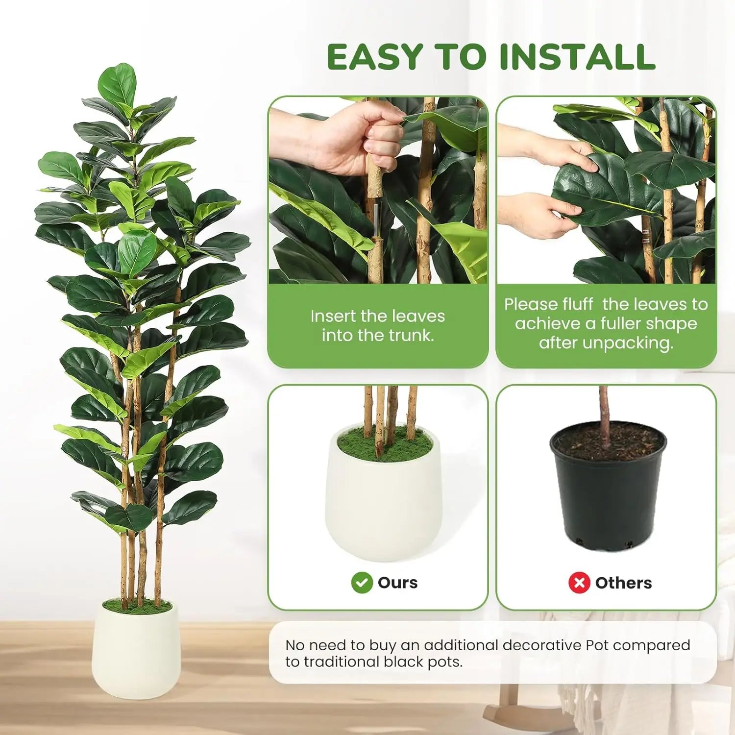 Artificial Fiddle Leaf Fig Tree with P