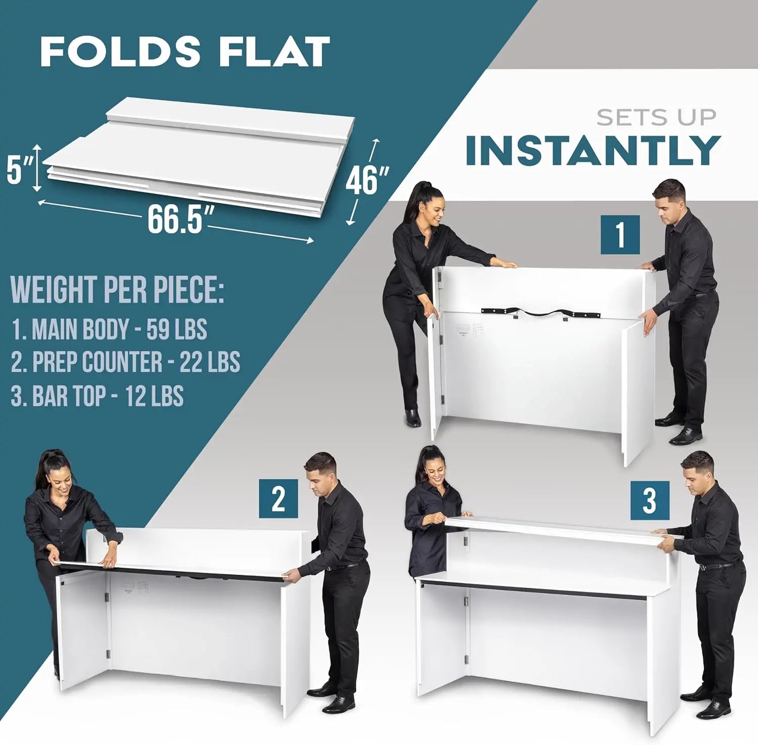 Elite Portable Bar Table for Events - Foldable Commercial Grade Wood - Pop up Mobile Bartending Station - White or Black