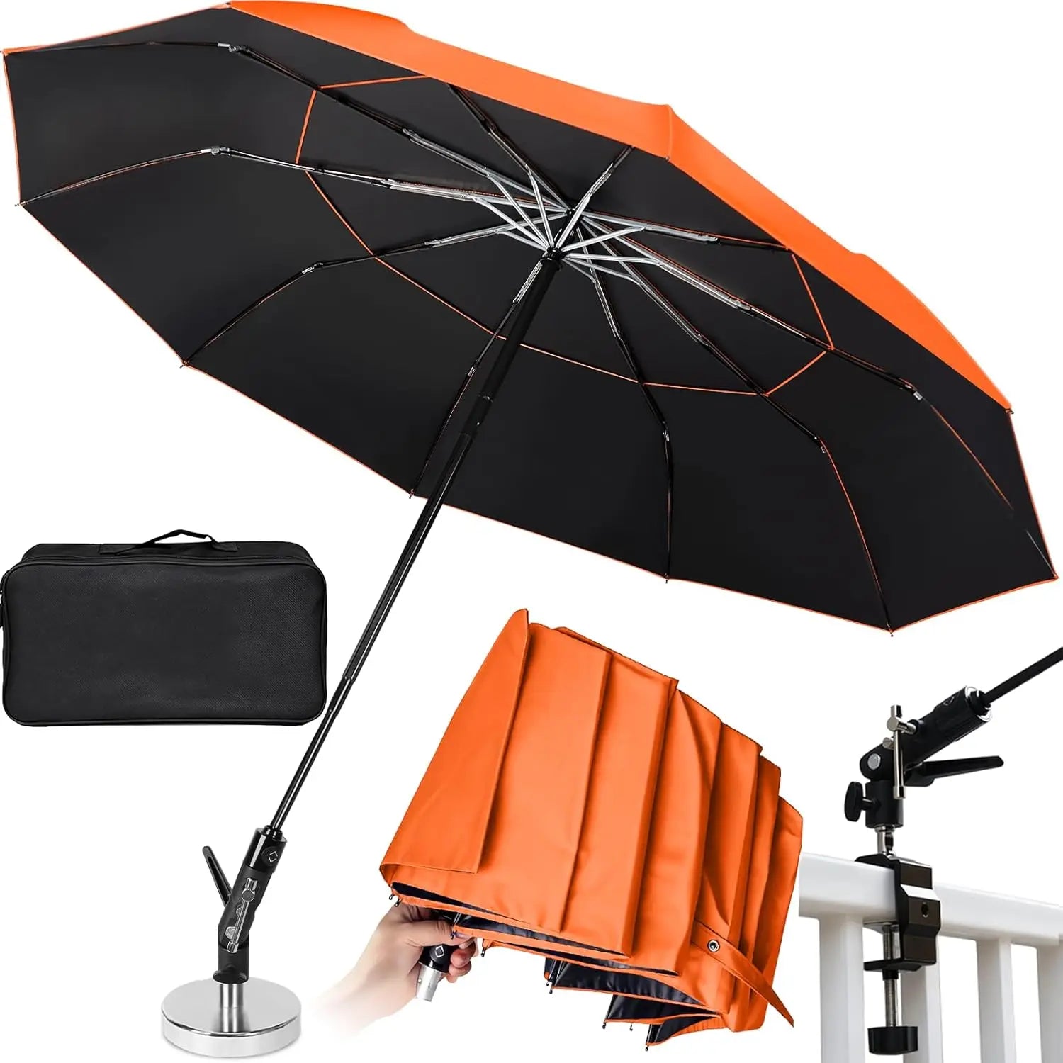 60" Folding Magnetic Umbrella for Outdoor Work, 600lb Suction HVAC Umbrella with Adjustable Sun & Rain Protection