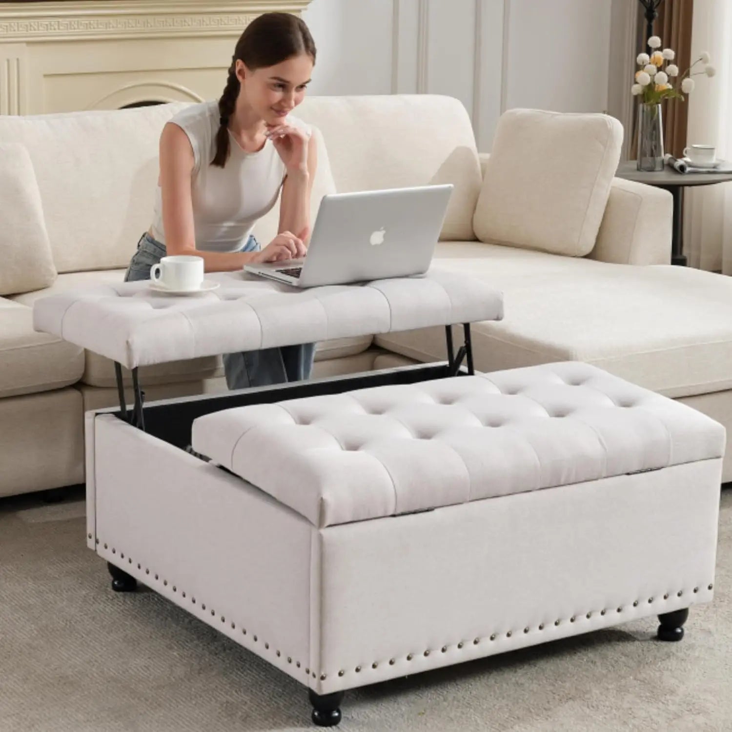 Large Square Storage Ottoman Bench