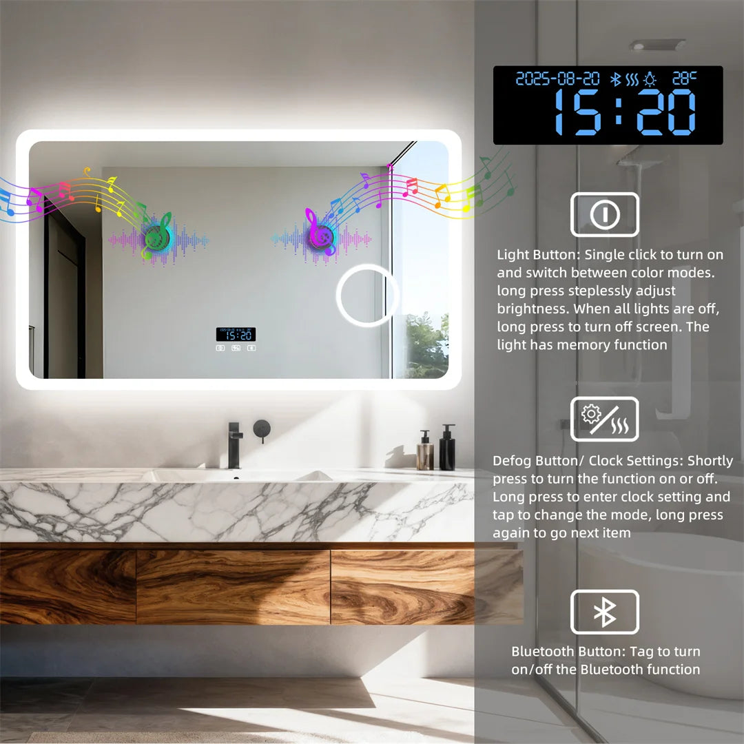 LUVODI Bluetooth Bathroom Mirror Wall Mounted LED Light Vanity Mirror 3X Magnify Dimmable Defog Bath Mirror