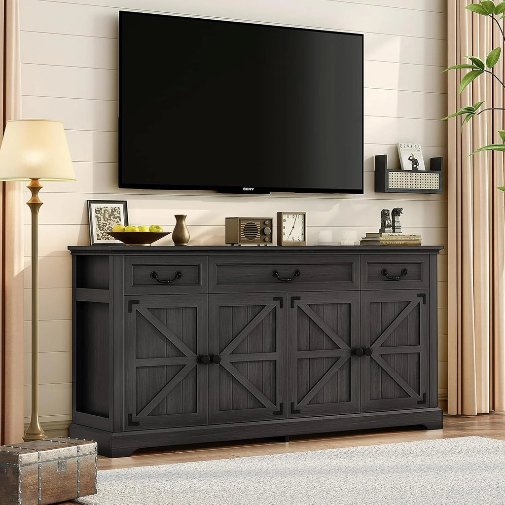 Farmhouse Sideboard Buffet Cabinet with Barn Doors, 64.6'' Wooden Storage Cabinet