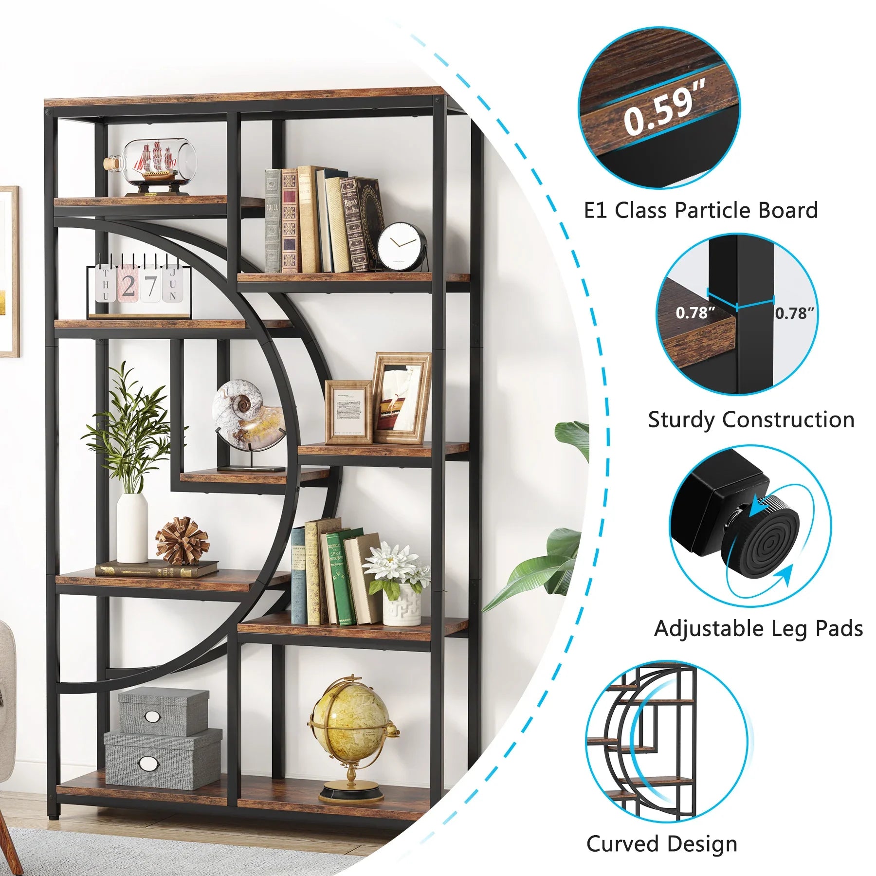Tribesigns Bookshelf Industrial 5 Tier Etagere Bookcase