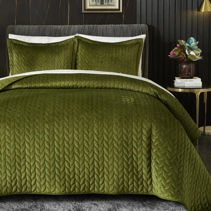 Velvet Quilt Queen Size Green Lightweight Velvet Comforter Set