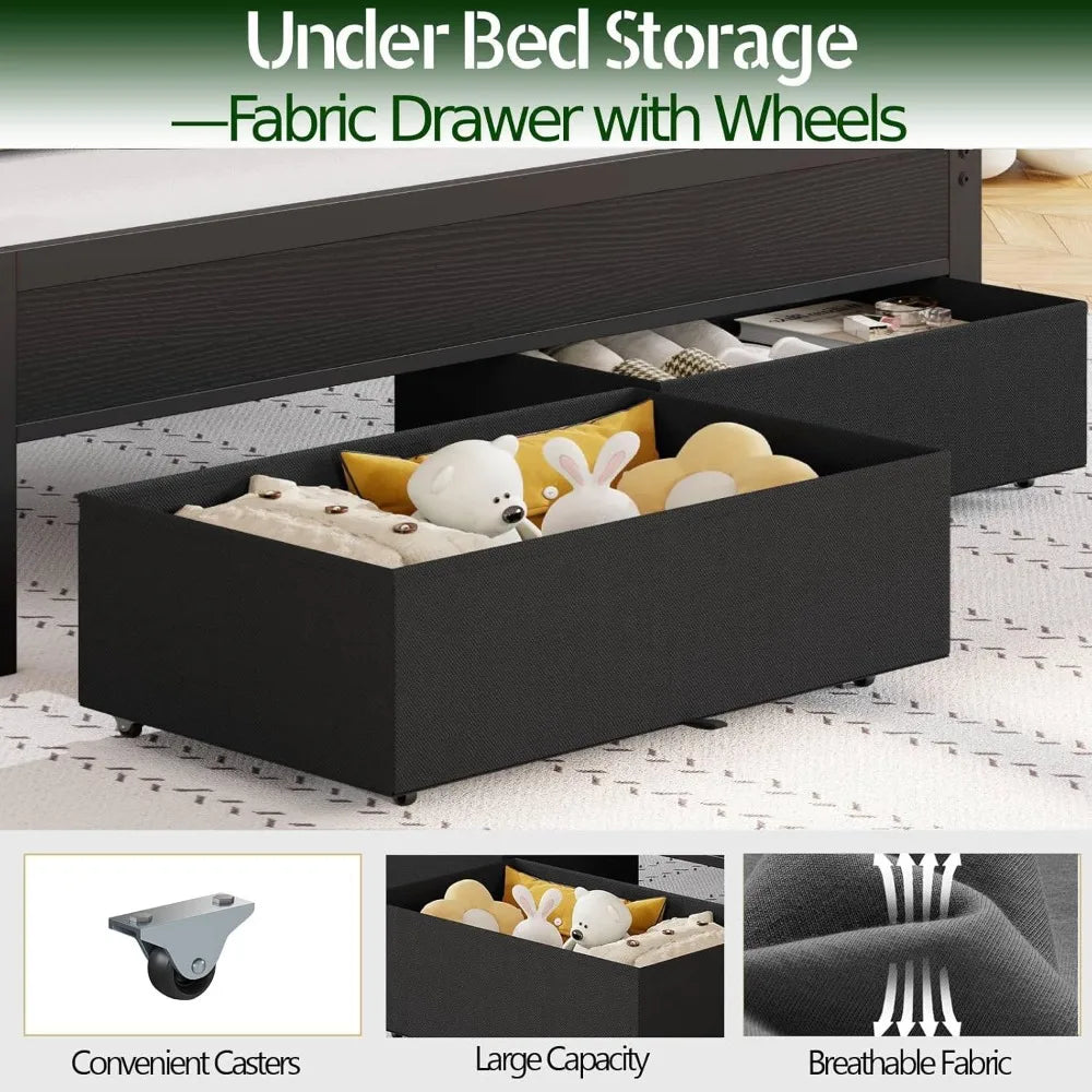 Bed Frame with Charging Station and LED Lights