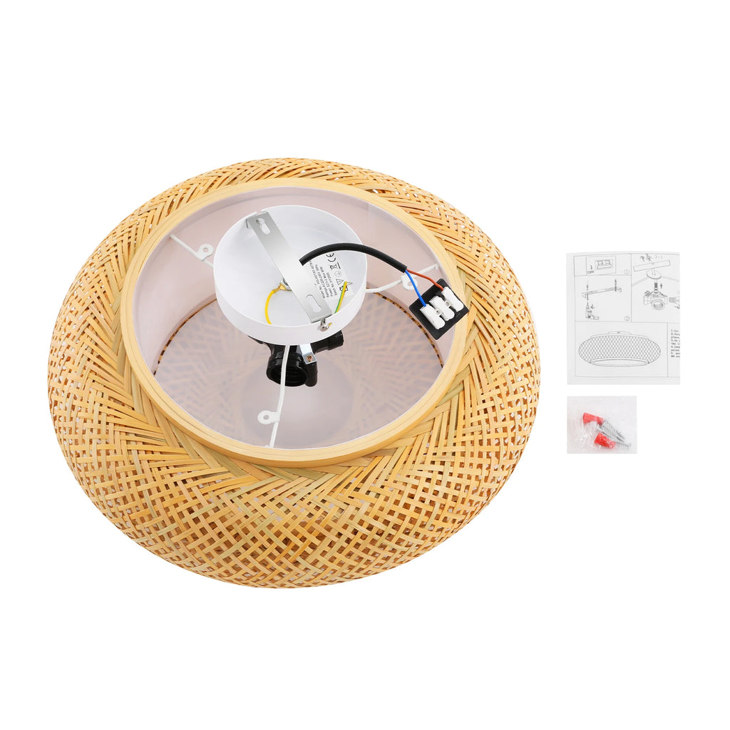 Asian Rustic Bamboo Flush Mount Ceiling Light