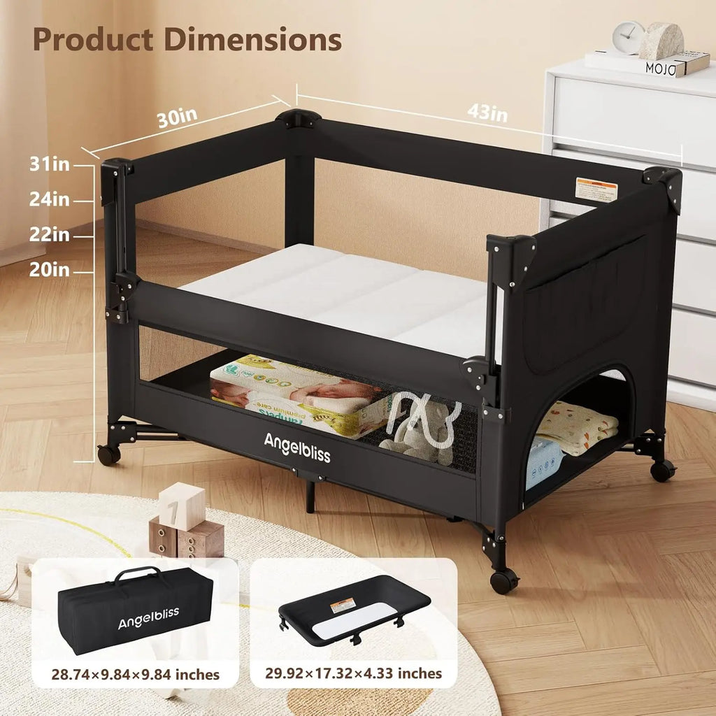 Portable Baby Bassinet Bedside Crib with Mattress