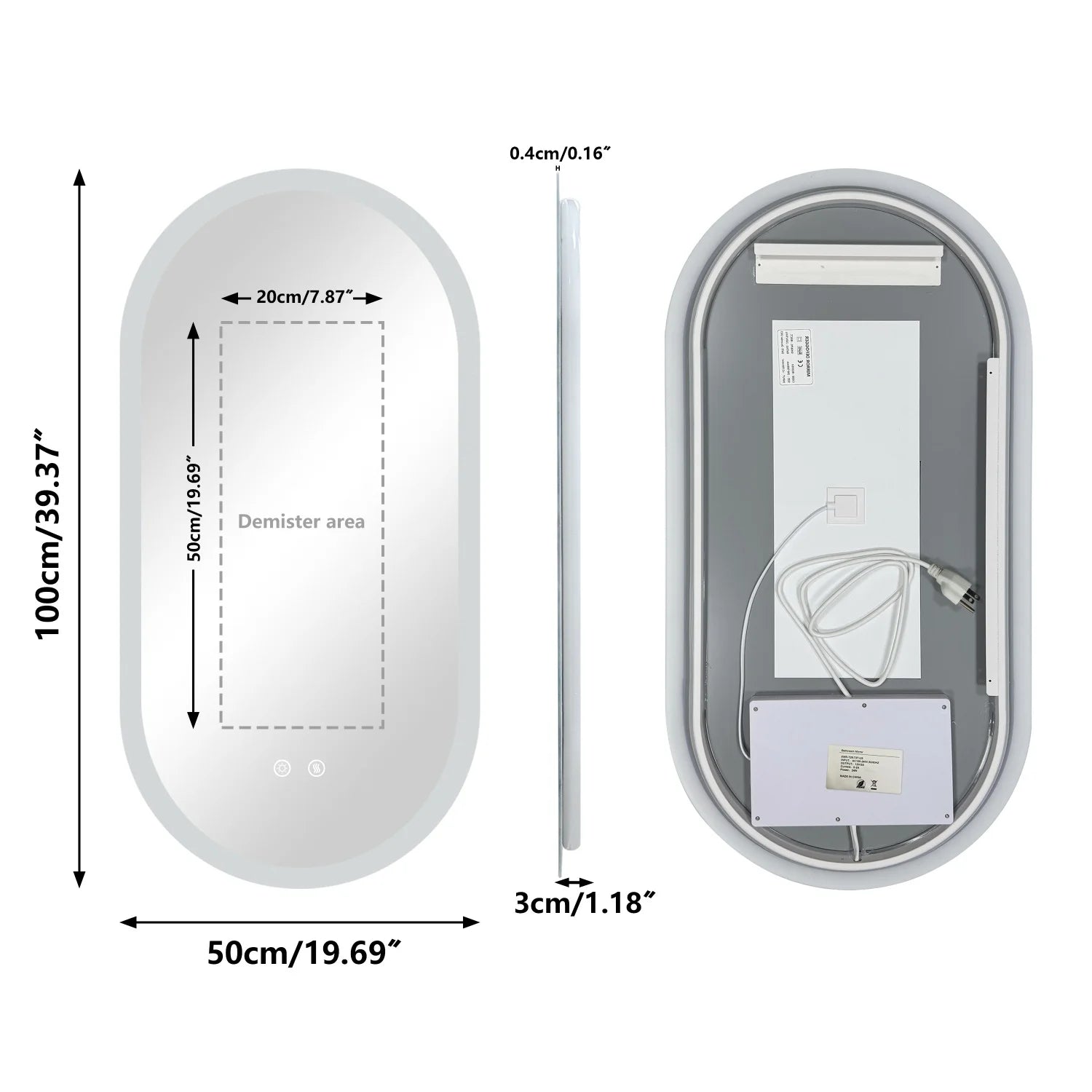Oval LED Bathroom Mirror Backlit Wall Mounted Illuminated Bathroom Vanity Mirror
