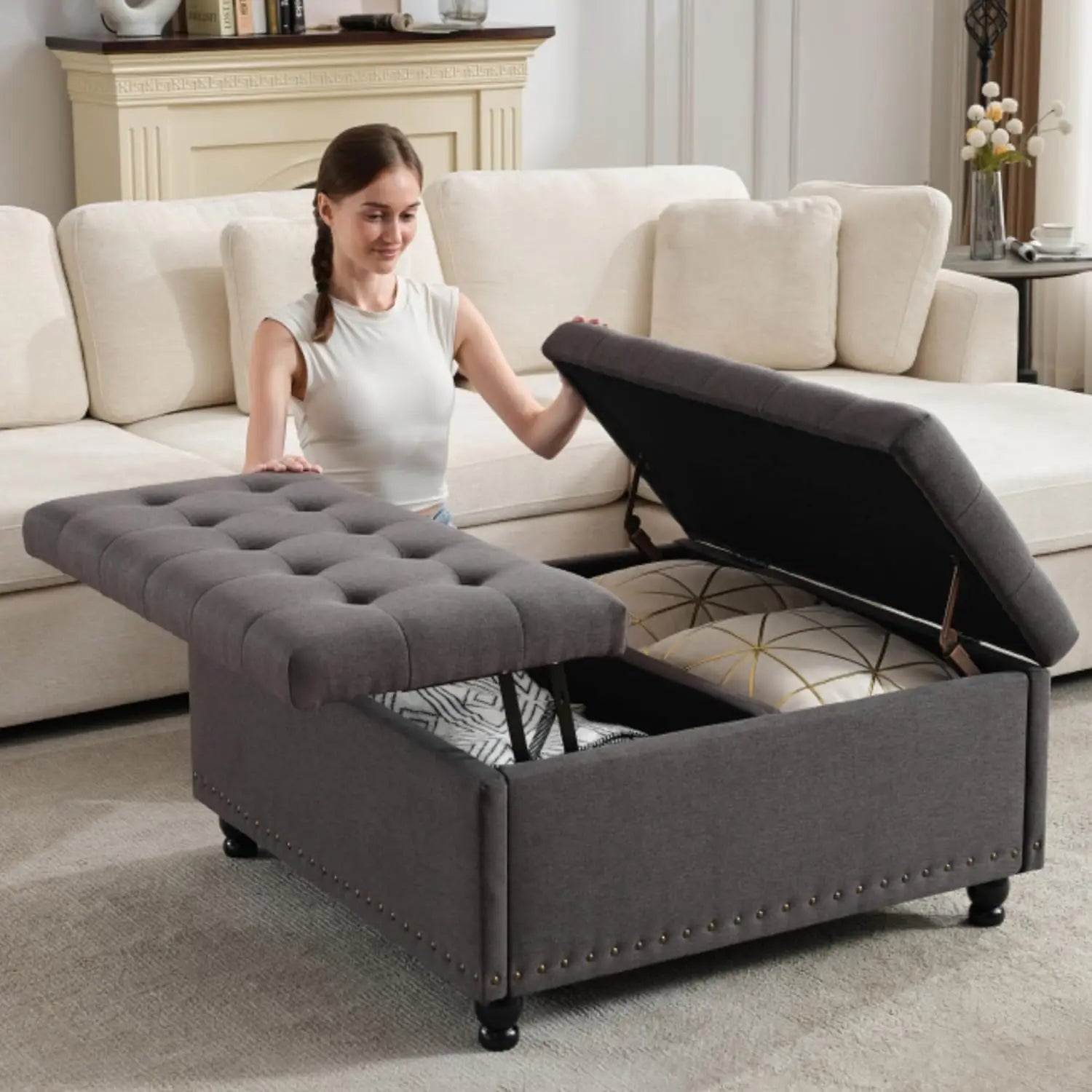 Large Square Storage Ottoman Bench