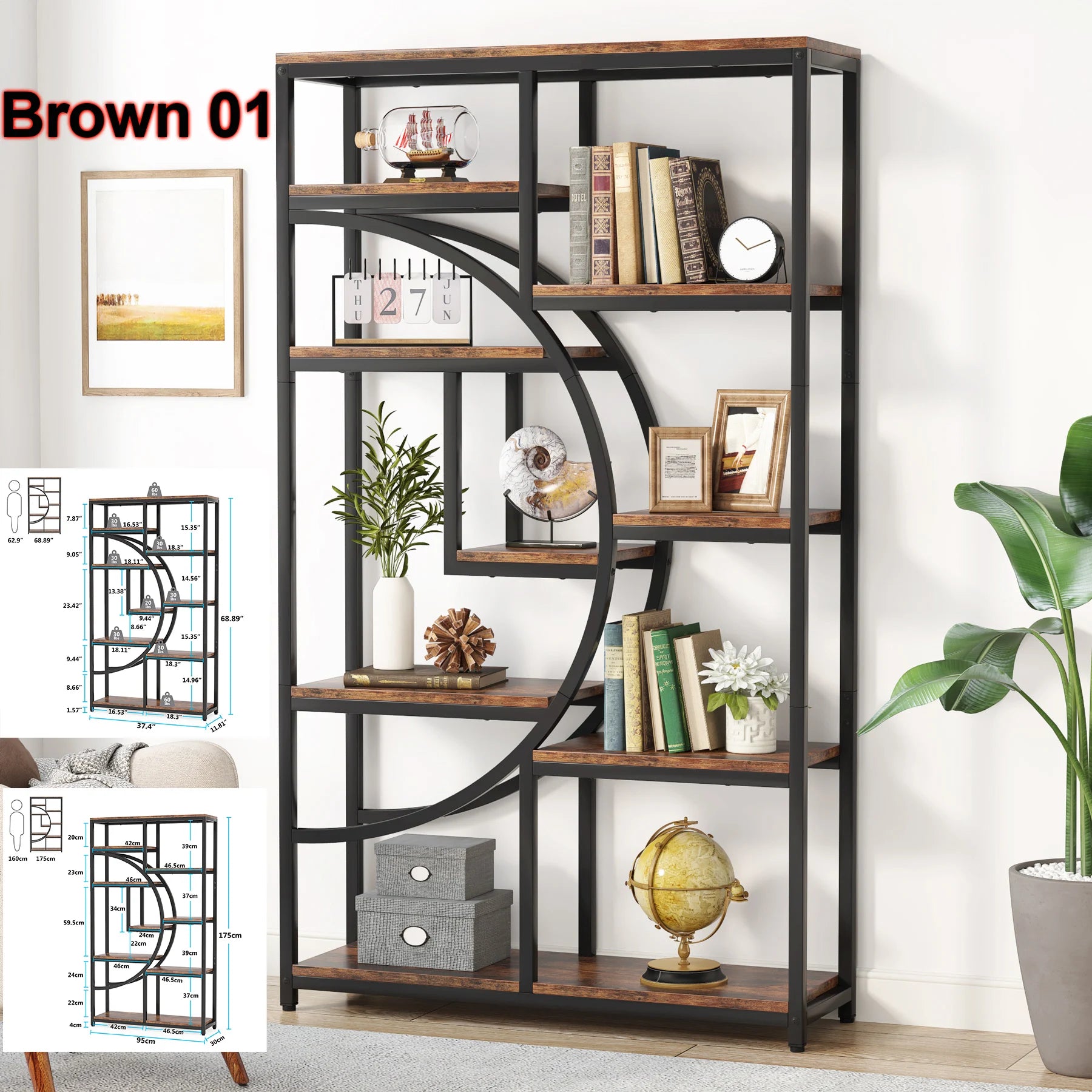 Tribesigns Bookshelf Industrial 5 Tier Etagere Bookcase