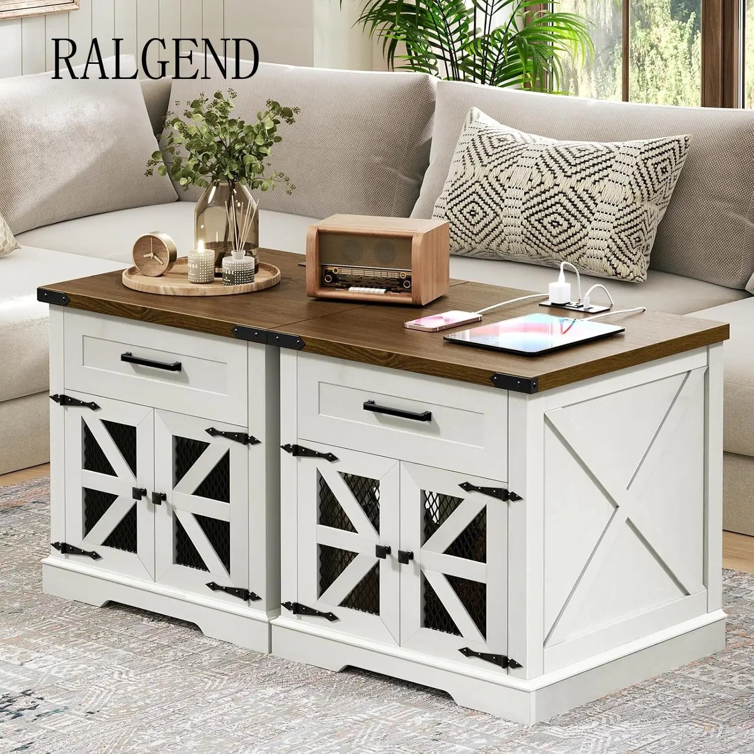 White Farmhouse End Table Charging Station