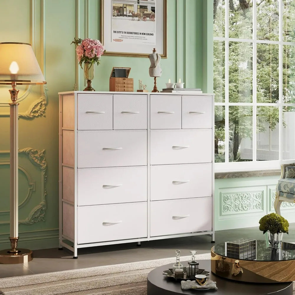 WLIVE White 10-Drawer Fabric Dresser