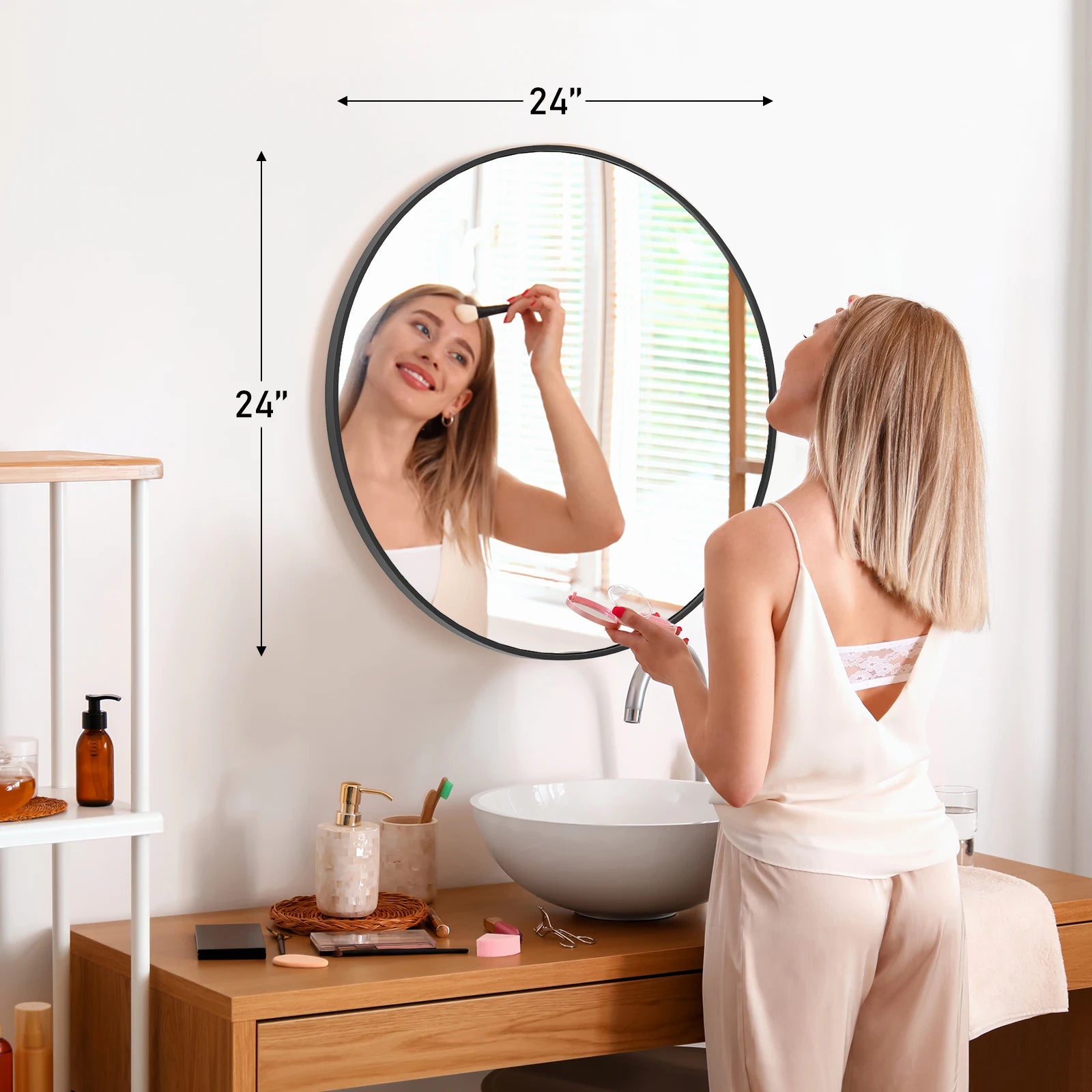 JHK Large Gold Round Vanity Framed Mirror