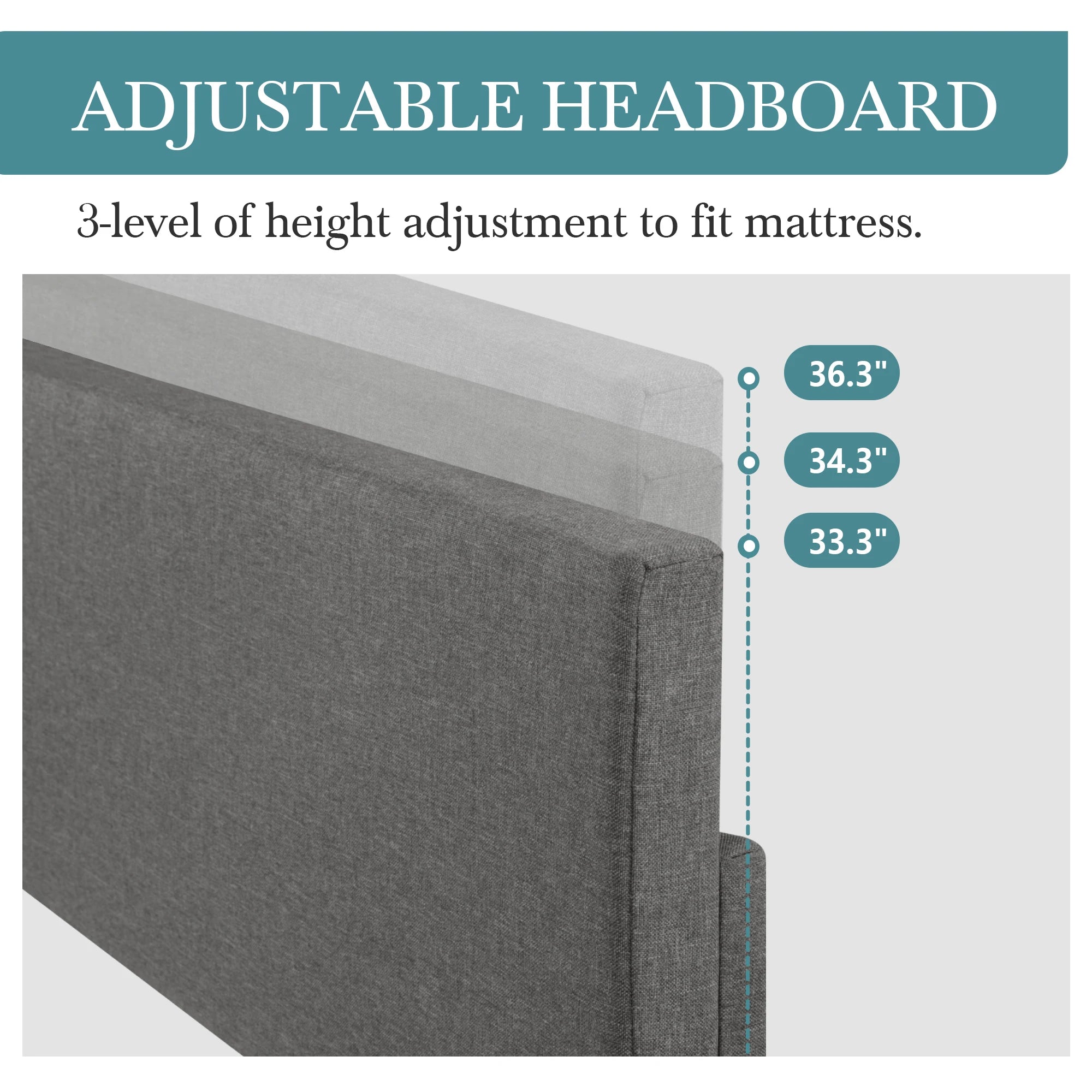 HOOMIC Upholstered Bed Frame with Adjustable Headboard