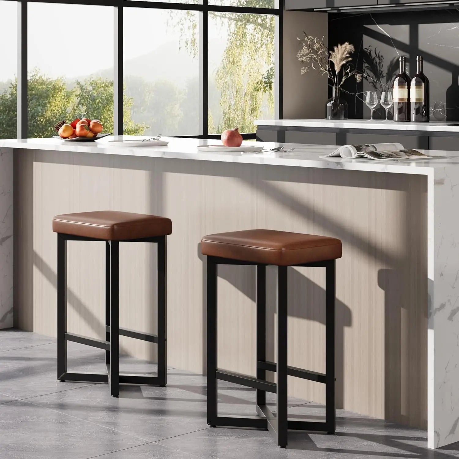 2PCS 24" Bar Stools Set Counter Height Backless Barstools
