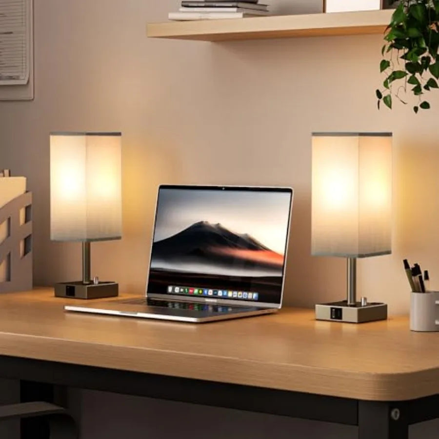 Grey Fully Dimmable Nightstand Lamps Set of 2