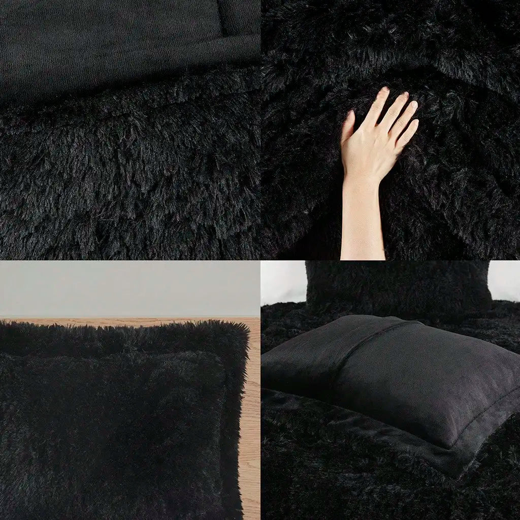 Shaggy Faux Fur Comforter Set With Matching Sham Ultra Soft Plush Reversible All Season Bedding