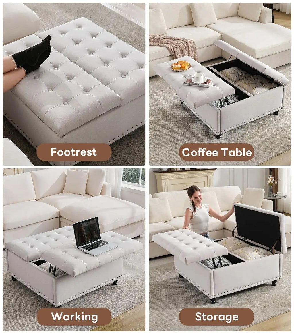 Large Square Storage Ottoman Bench