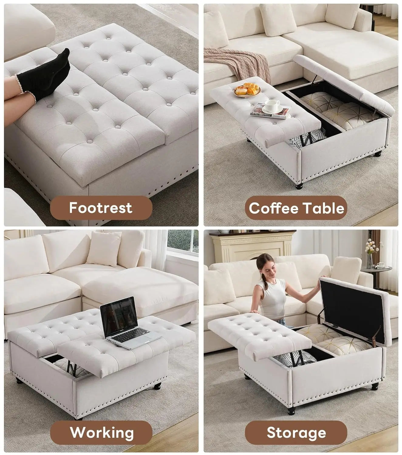 Large Square Storage Ottoman Bench