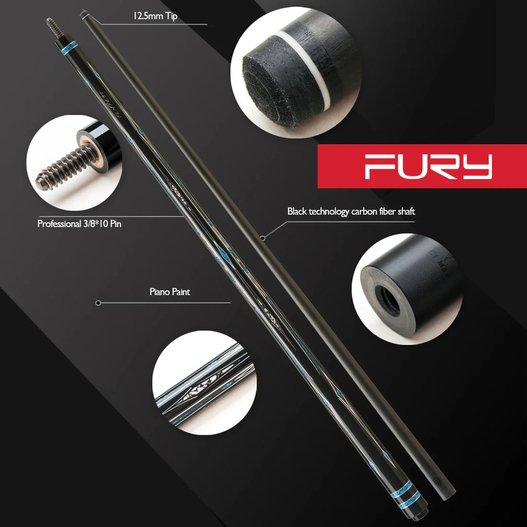 Fury Carbon Fiber Pool Cue Stick 58" Billiard Cue Professional Low Deflection