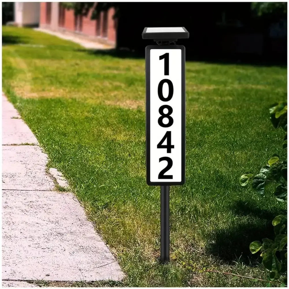 Solar Light Powered House Number, Address Sign With Lighting, Pole Mount