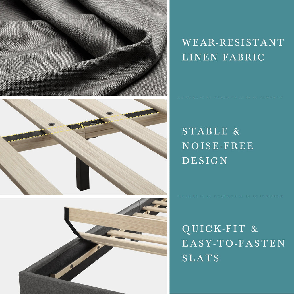 HOOMIC Upholstered Bed Frame with Adjustable Headboard