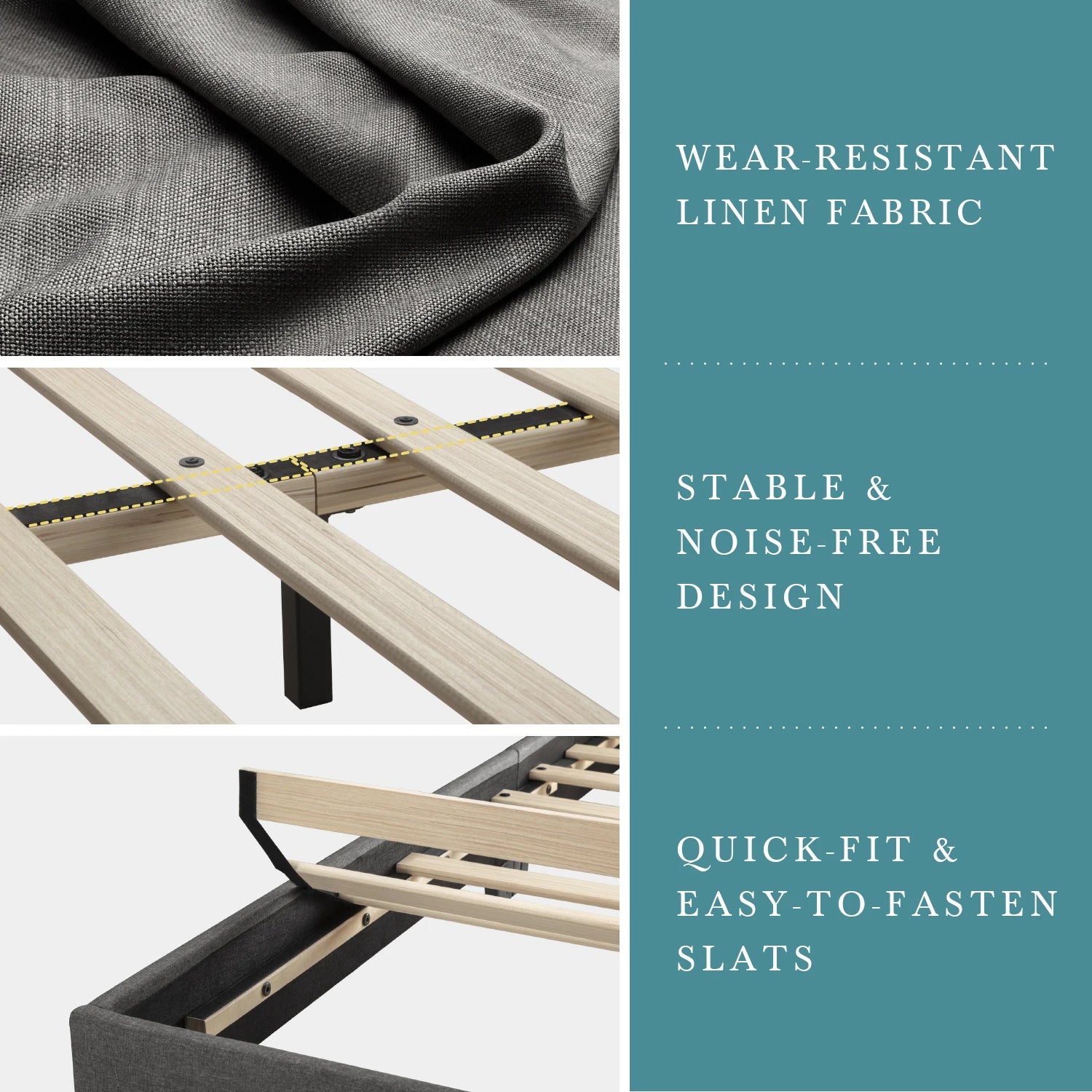 HOOMIC Full/Queen/King Upholstered Bed Frame with Adjustable Linen Headboard