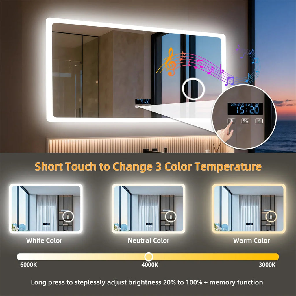 LUVODI Bluetooth Bathroom Mirror Wall Mounted LED Light Vanity Mirror 3X Magnify Dimmable Defog Bath Mirror