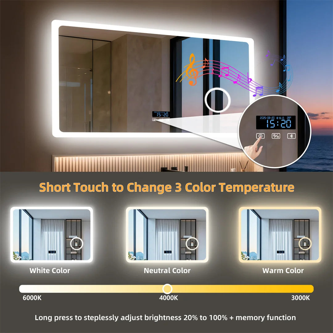 LUVODI Bluetooth Bathroom Mirror Wall Mounted LED Light Vanity Mirror 3X Magnify Dimmable Defog Bath Mirror