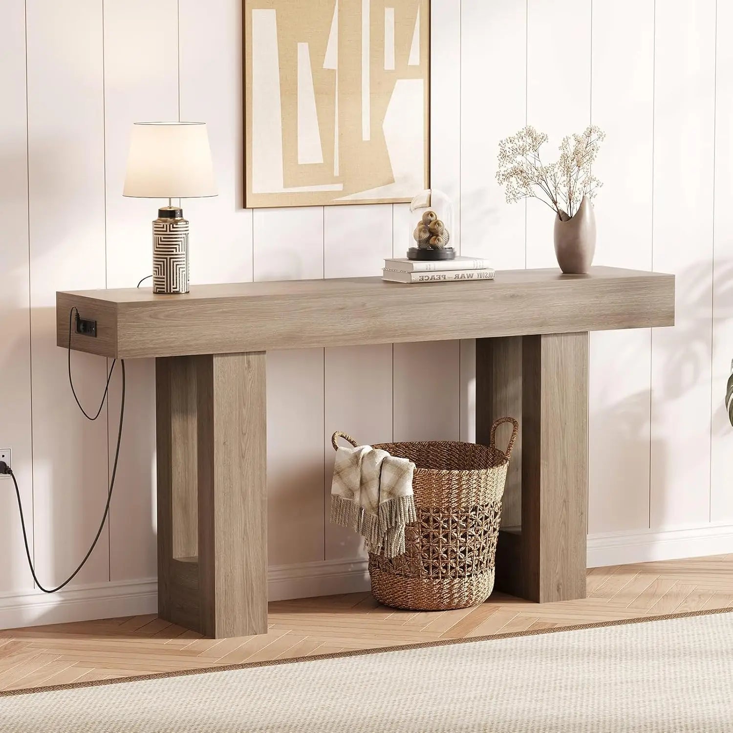 63 Inch Console Table with Power Outlet