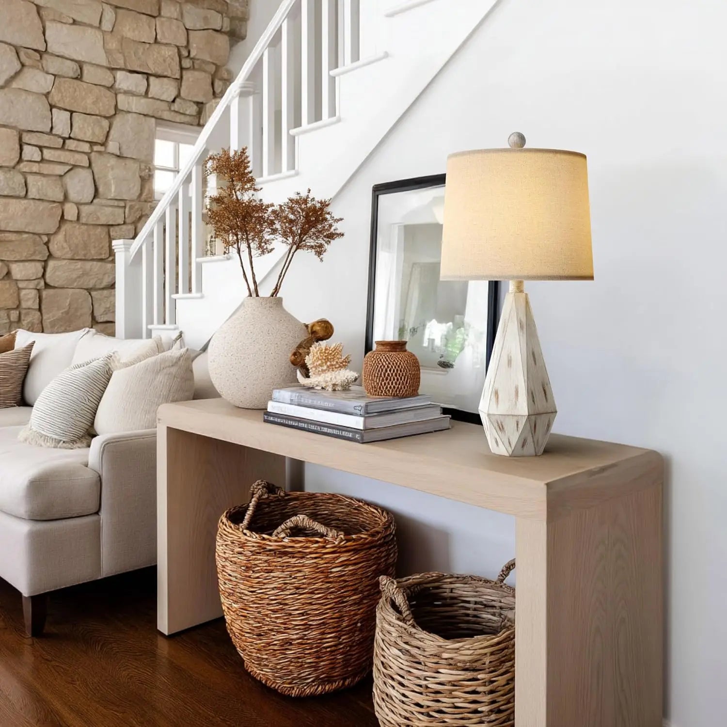 Set of 2 Beige Rustic Farmhouse Table Lamps
