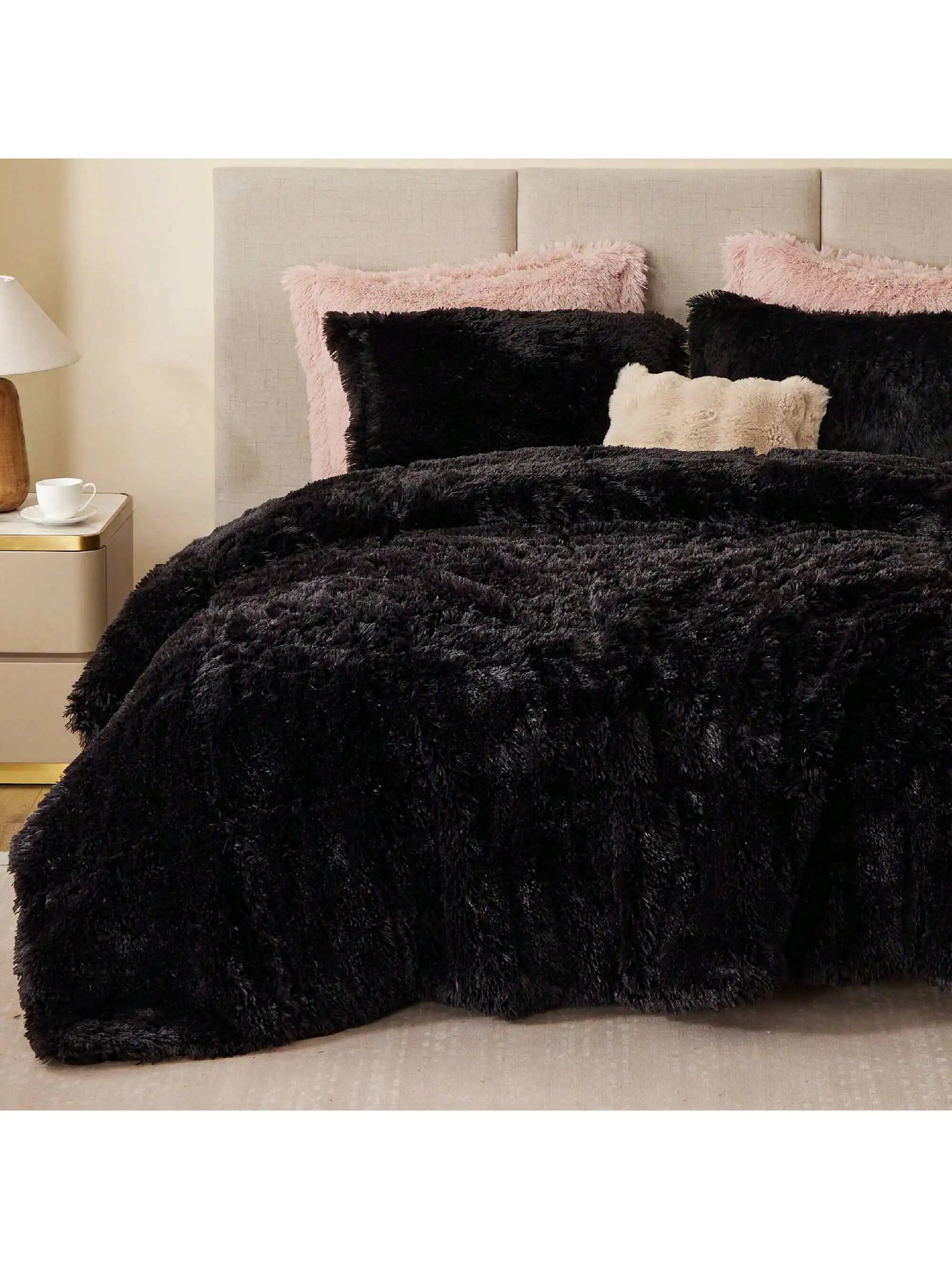 Shaggy Faux Fur Comforter Set With Matching Sham Ultra Soft Plush Reversible All Season Bedding