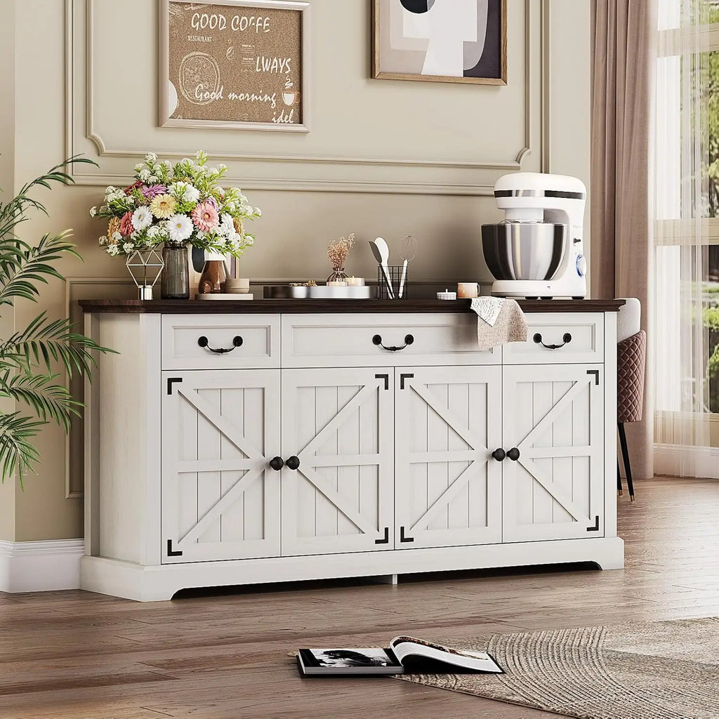 Farmhouse Sideboard Buffet Cabinet with Barn Doors, 64.6'' Wooden Storage Cabinet
