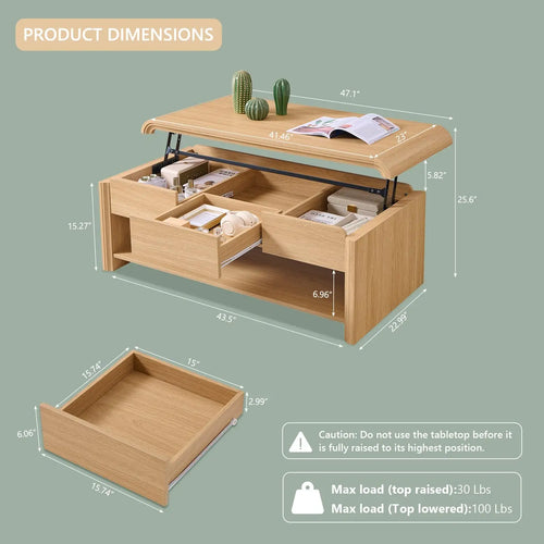 47" Lift Top Coffee Table with Storage