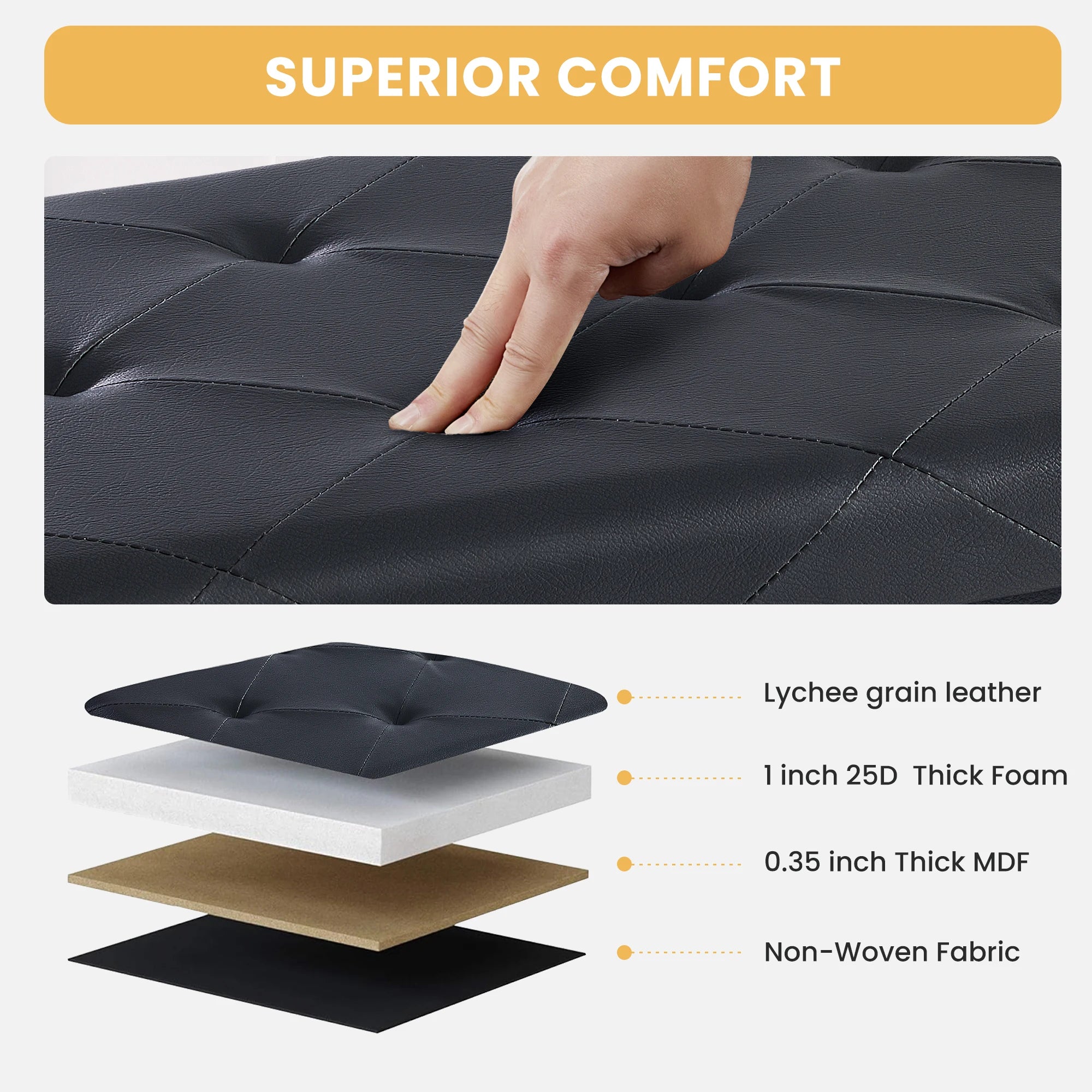 JHK 43 Inches Leather Folding Ottoman Storage Footstool
