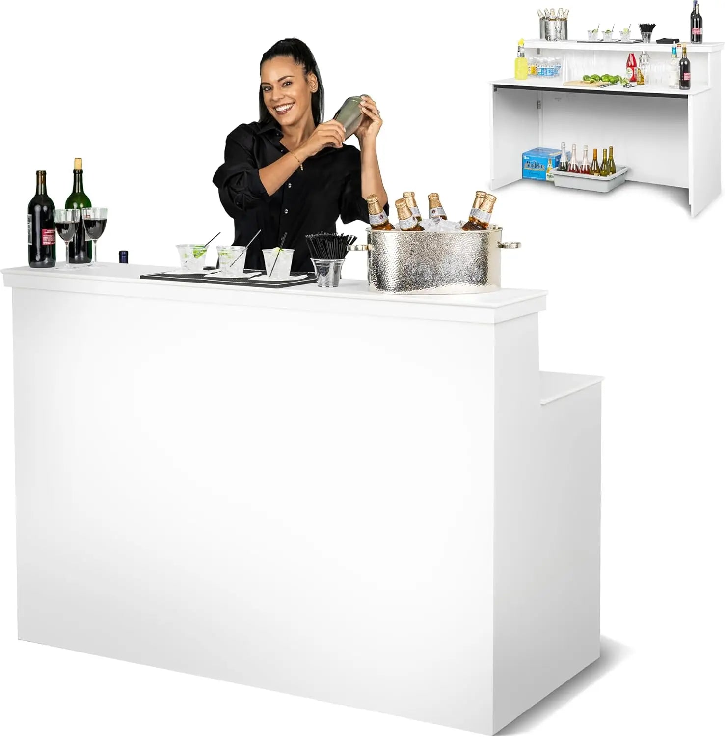 Elite Portable Bar Table for Events - Foldable Commercial Grade Wood - Pop up Mobile Bartending Station - White or Black
