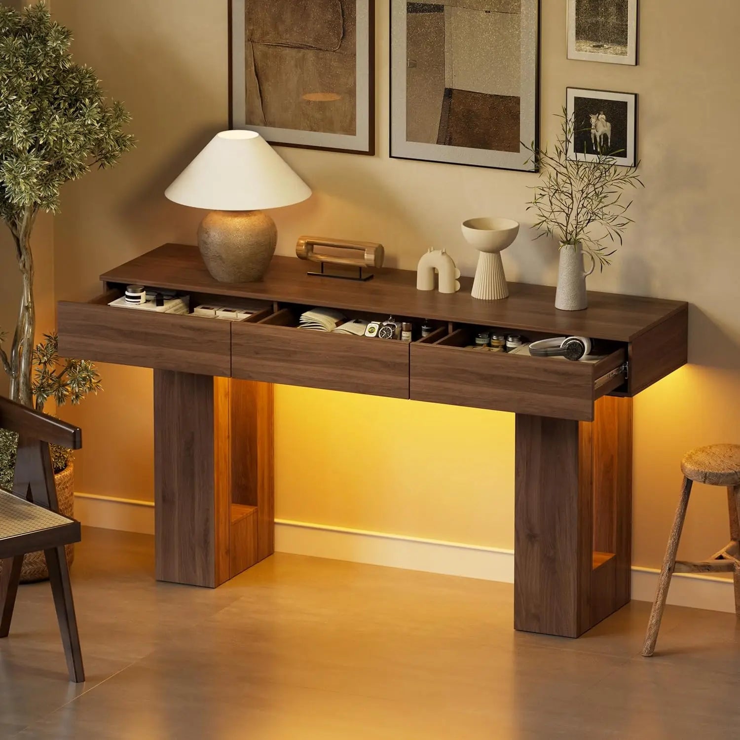 63-Inch Long Console Table with Colorful LED Lights