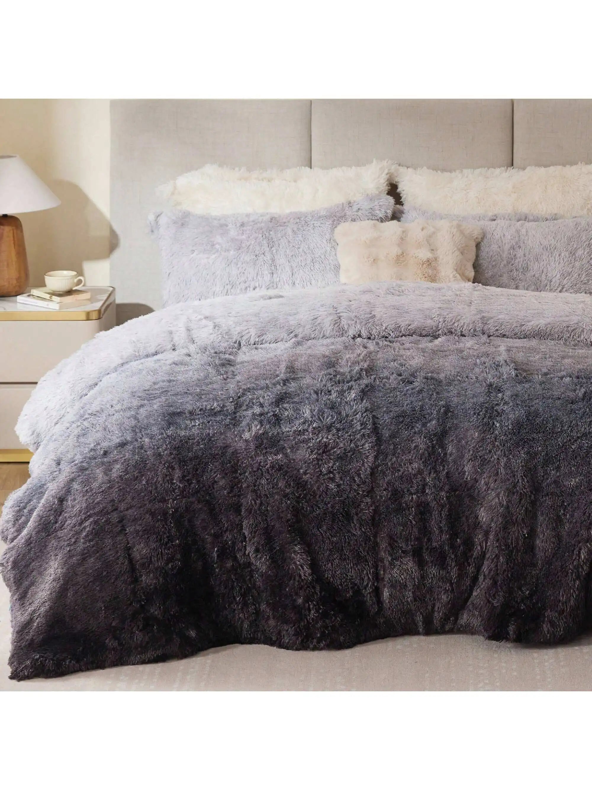 Shaggy Faux Fur Comforter Set With Matching Sham Ultra Soft Plush Reversible All Season Bedding