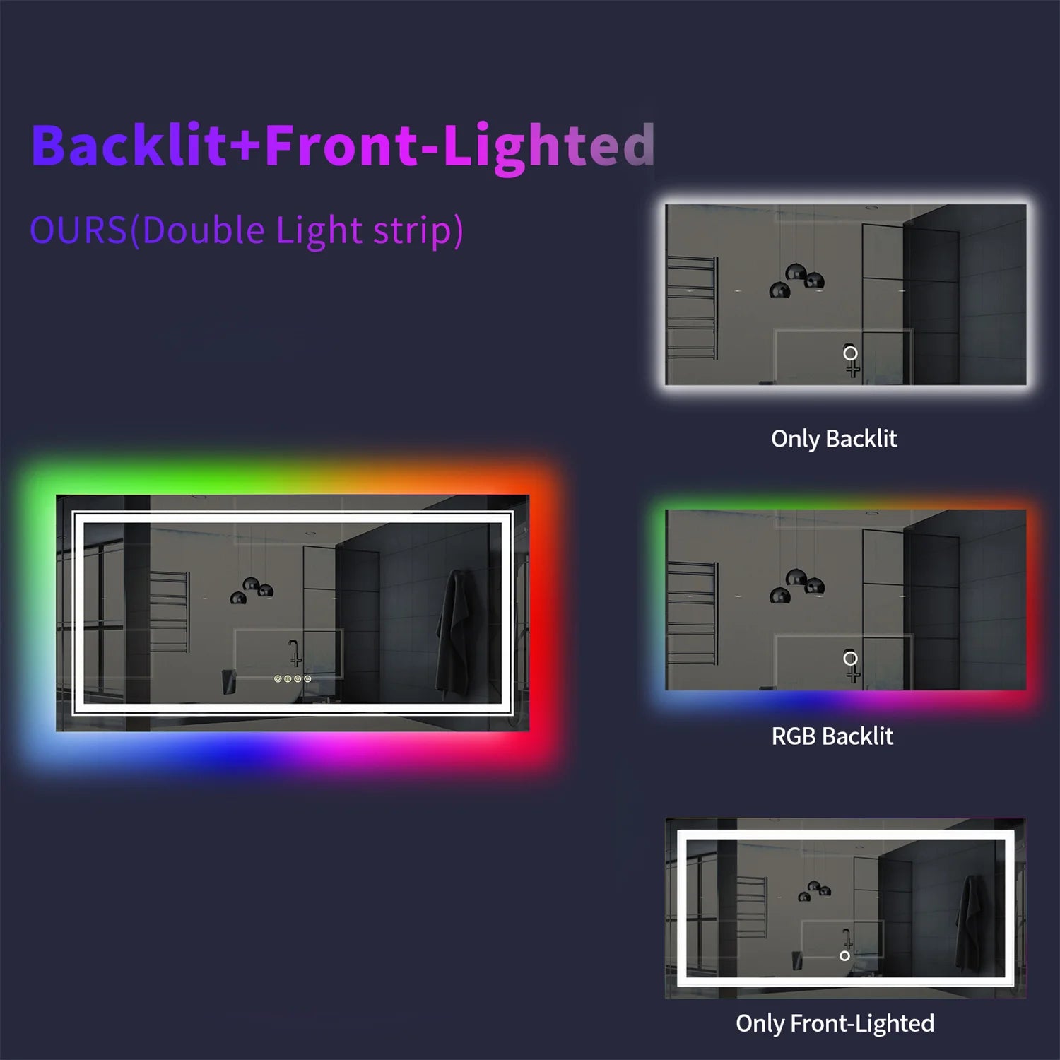 Bathroom LED Vanity Mirror RGB Color Changing Backlit Bathroom Mirror