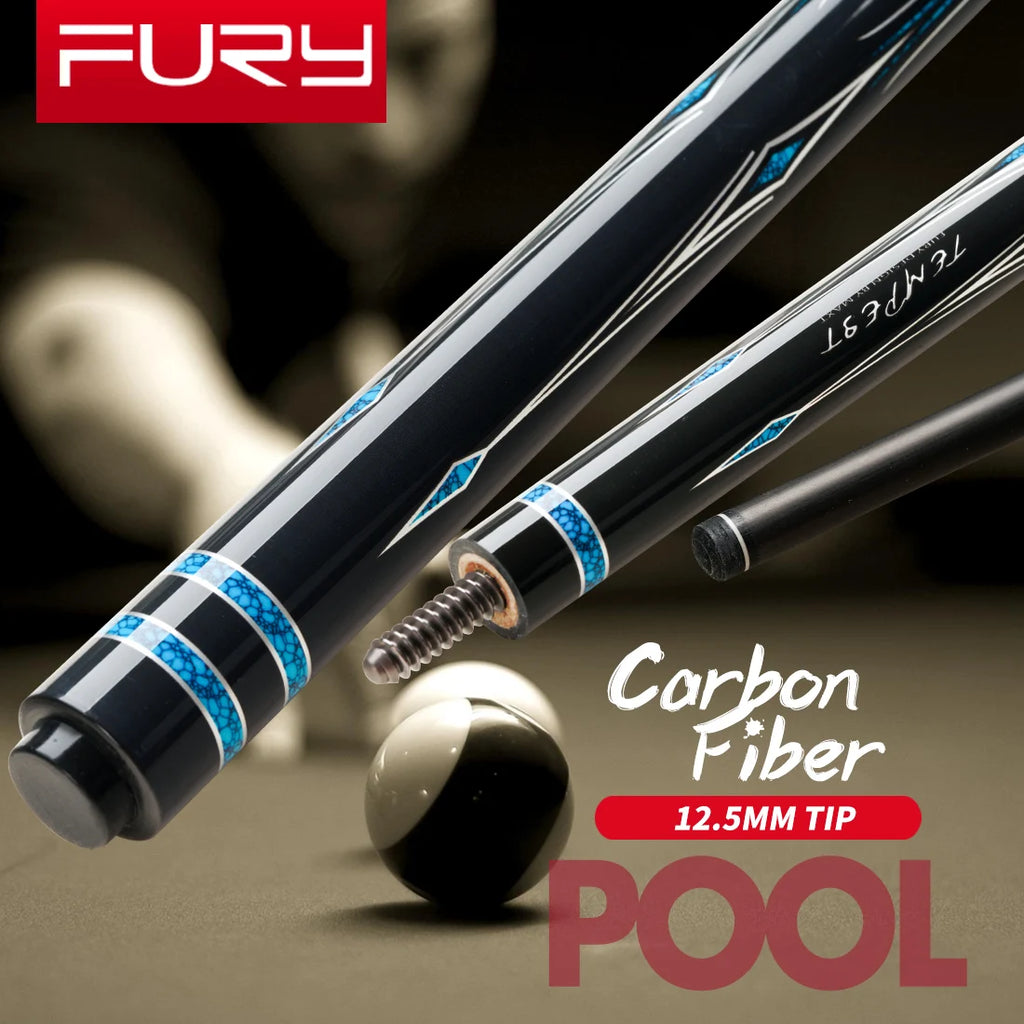Fury Carbon Fiber Pool Cue Stick 58" Billiard Cue Professional Low Deflection