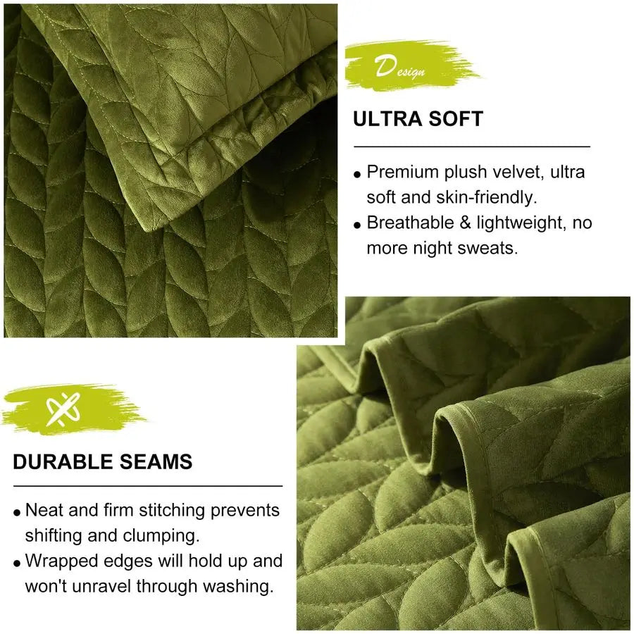 Velvet Quilt Queen Size Green Lightweight Velvet Comforter Set
