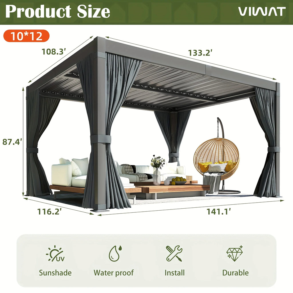 VIWAT 10x12/12x20FT Louvered Pergola, Waterproof Roof All Weather Rust-Resistant Gazebo