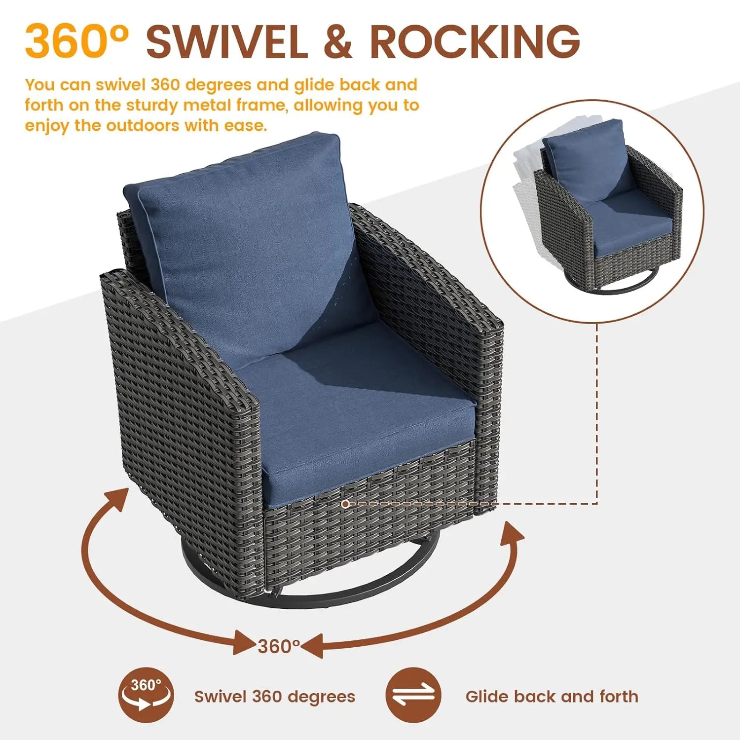 6pc Gray PE Rattan Sectional Sofa Set Swivel Chair & Side Table 4" Cushions