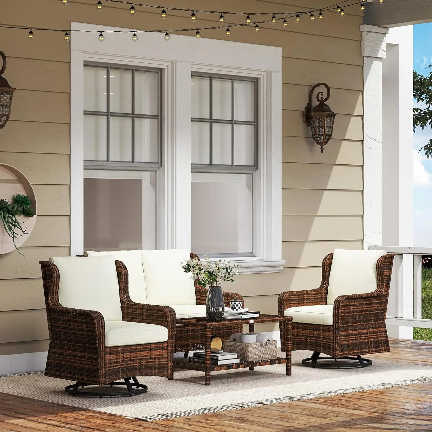 4 Piece PE Rattan Outdoor Patio Furniture Set