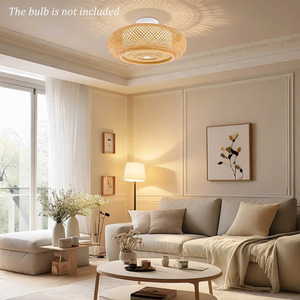 Asian Rustic Bamboo Flush Mount Ceiling Light