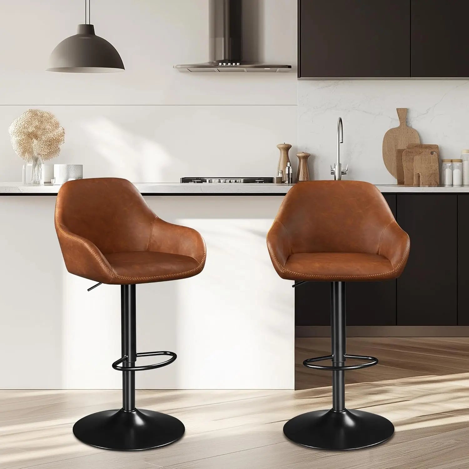 Bar Stools Set of 2, PU Leather Swivel Counter Height Barstools, Adjustable Bar Chairs with Backrest and Footrest,, Customized