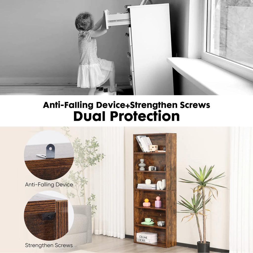 JHK 6 Tier Wooden Shelf Bookcase 63 Inch