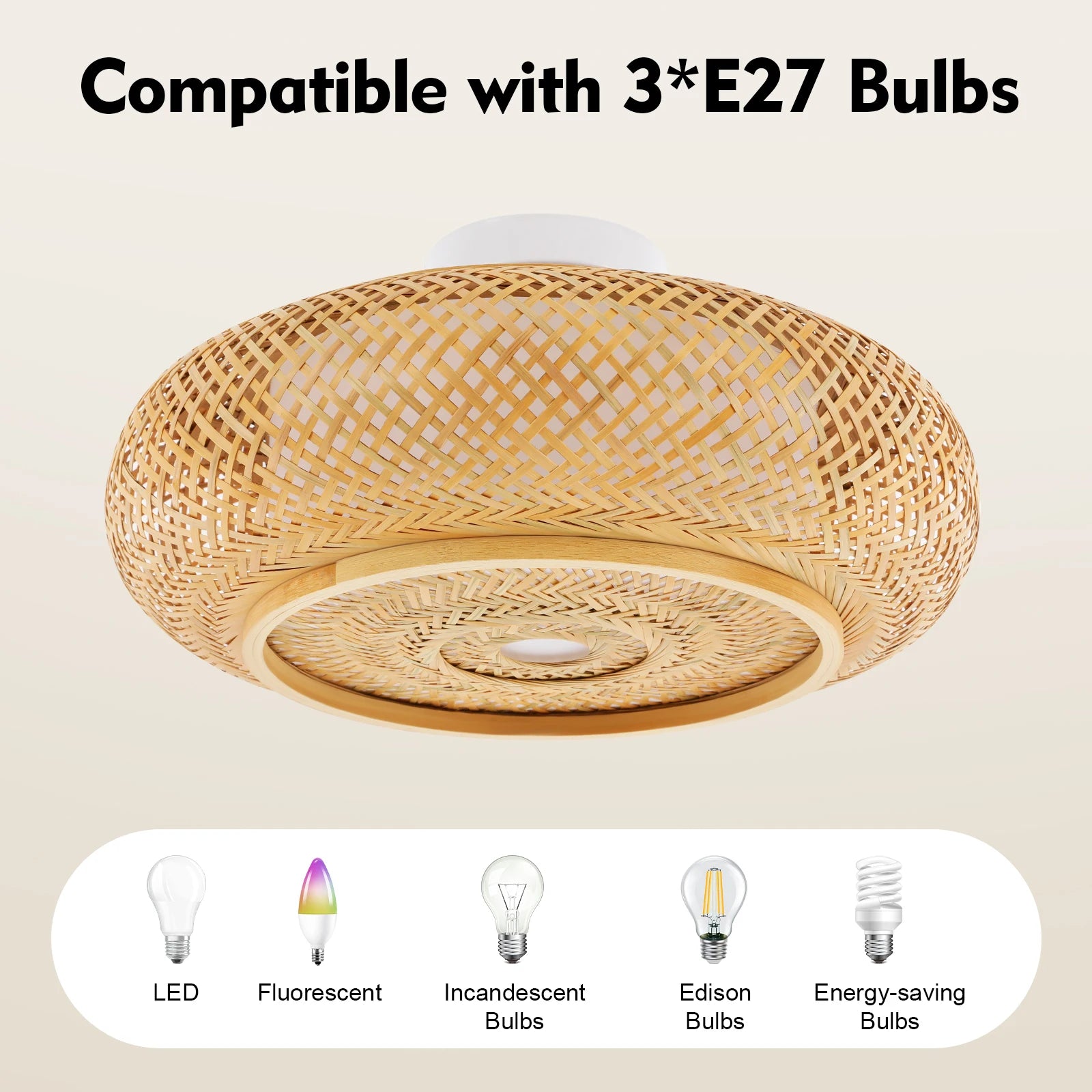 Asian Rustic Bamboo Flush Mount Ceiling Light
