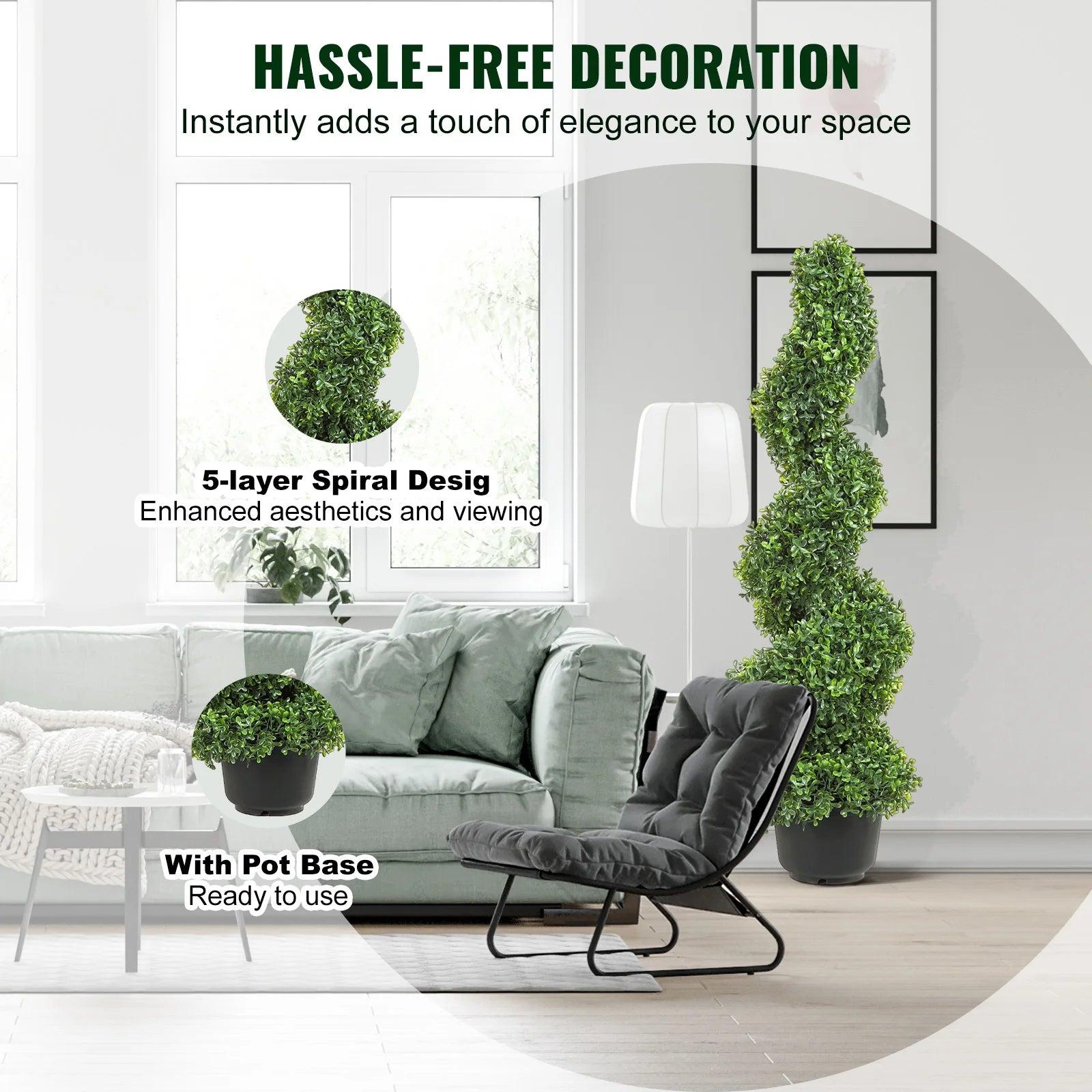 SucceBuy Artificial Boxwood Tower Topiary