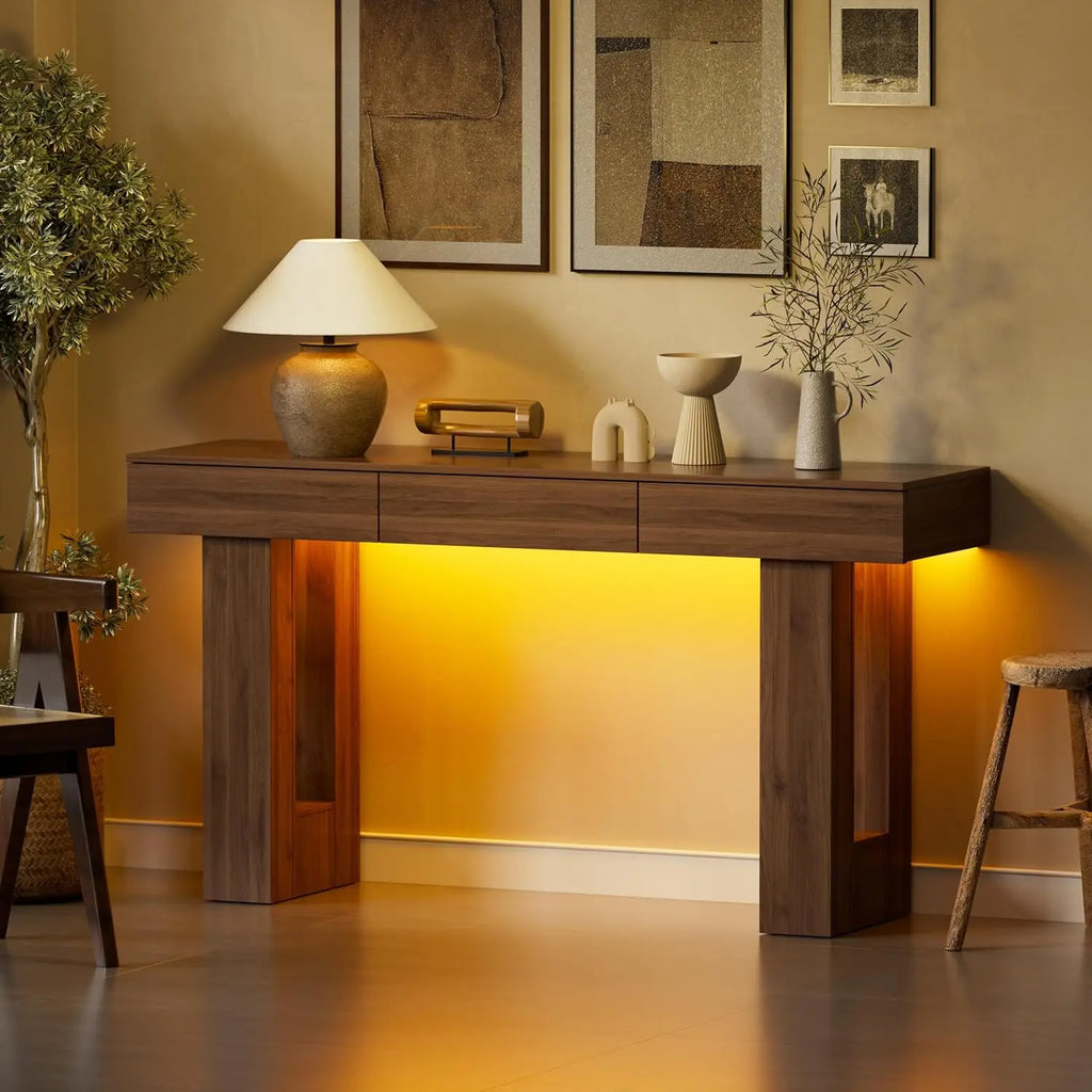 63-Inch Long Console Table with Colorful LED Lights